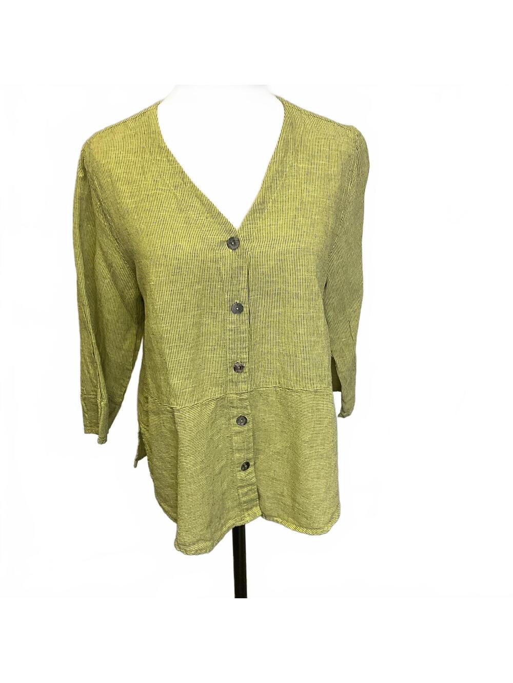 Kleen Women's Size Small Sprout Green Linen Blend Button Down Shirt Top